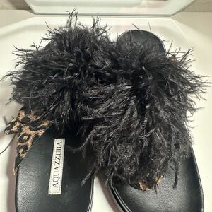 Aquazura Black Feathered Sandals
